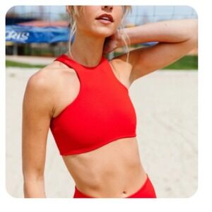 Five the Label Red High Neck Mesh Back Contour Dance Crop‎ Top Medium NWT